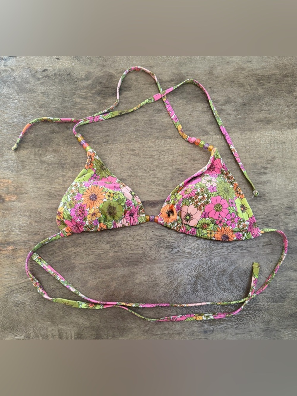 10: Wild Fable Pink, Green & Orange Floral Bikini Top - Small